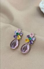 Комплект украшений колье + серьги с розовыми и желтыми камнями