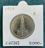 K16912 1935 Германия 5 марок рейхсмарок Кирха без подписи A Ag-900, 13.88 gr