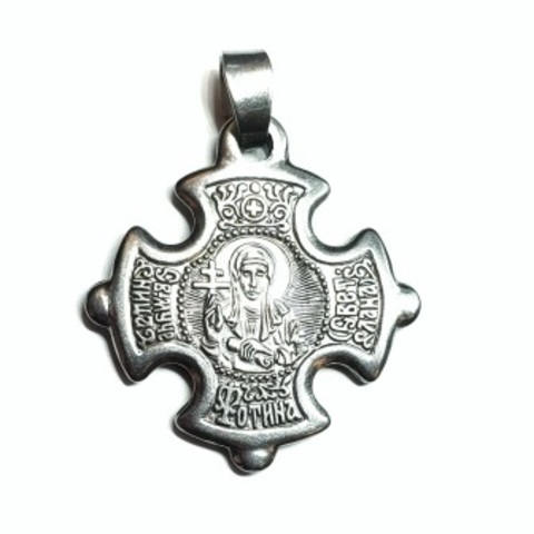 Нательный крест с иконой святой Светланы (Фотинии) с серебрением