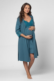 Комплект для беременных и кормящих с халатом и сорочкой 14545 серебристый пион