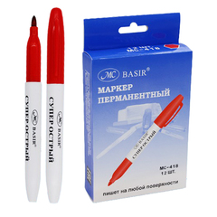 
          Маркер перманентный Basir, 18 мм, пулевидный наконечник 2 мм, 12 шт, красный