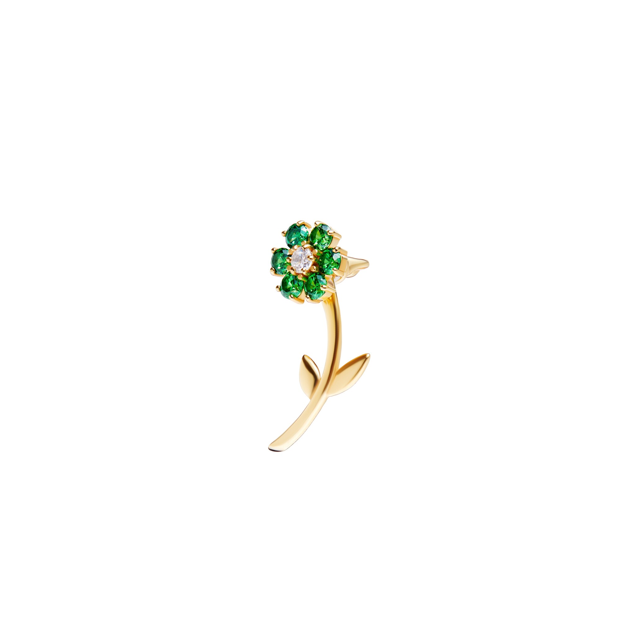 Gold Flower Mono Earring - Green
