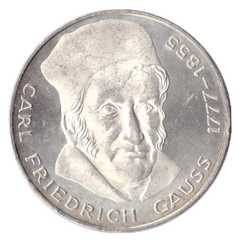 5 марок. 200 лет со дня рождения Карла Фридриха Гаусса. . Серебро. 1977 год. AU