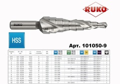 Сверло ступенчатое 4-12мм (Спиральное) HSS-G 9ступ. L65мм хв. 6мм Ruko 101050-9