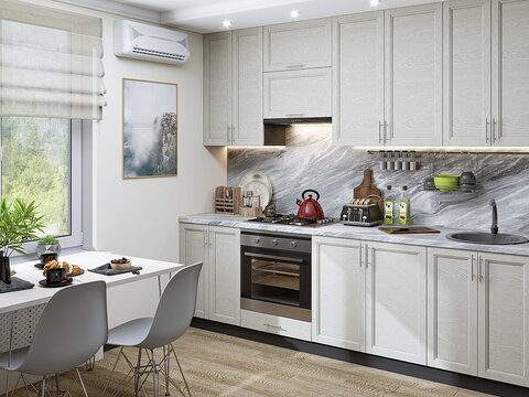 Прямая модульная кухня Сканди-03 Cappuccino Softwood - Graphite 2340*2600*600