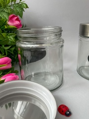 Баночки - бутылочки с металлической крышкой, декоративные, стеклянные, прозрачные, 350 мл, 10*8 см, набор 2 штуки.