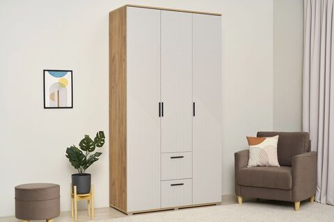 Сильвия Шкаф 3-х ств.(1200) (Браш Лайт Грей, Дуб Крафт)