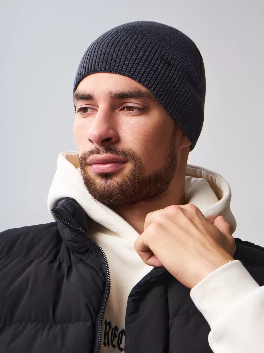 Шапка зимняя на флисе вязаная бини