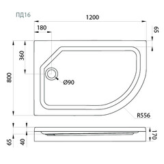 Поддон душевой 120x80 низкий левый акриловый