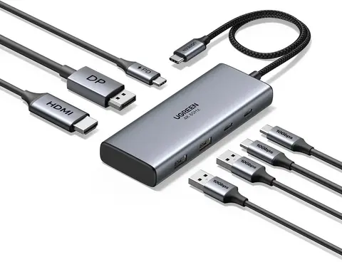 Хаб UGREEN CM498 (75902) 7-in-1 USB-C Hub With HDMI&DP&2*USB-C&2*USB-A&USB-C PD, серый космос