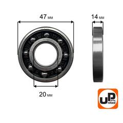 Подшипник шариковый UNITED PARTS 6204-TN9 пластиковый сепаратор (к/вала правый для TS500/700/800 аналог 95030030540)
