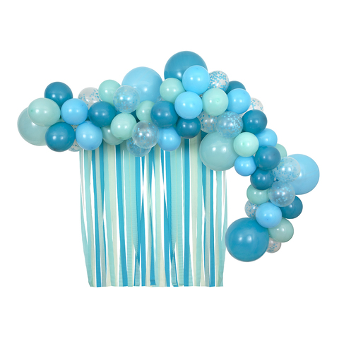 Воздушные шары, набор голубых шаров и лент (в наборе 52 шара)