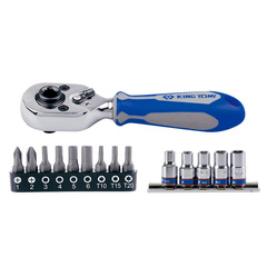 KING TONY (2515MR) Набор вставок (бит) и головок с трещоткой 1/4", TORX, HEX, Phillips, 15 предметов