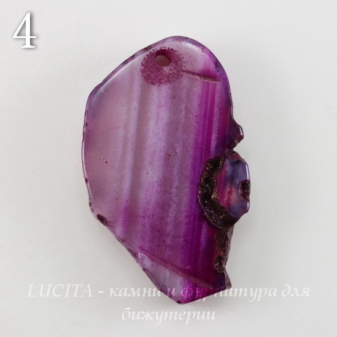 Подвеска Срез Агата с полосками (тониров), цвет - фиолетовый, 33-36 мм (№4 (34х21 мм))