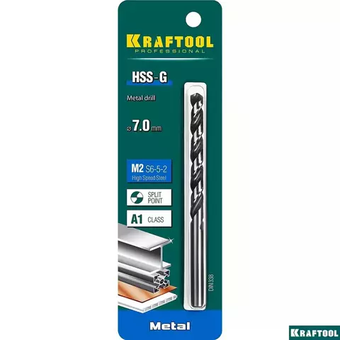 KRAFTOOL HSS-G 7.0 х109мм, Сверло по металлу HSS-G, сталь М2(S6-5-2)