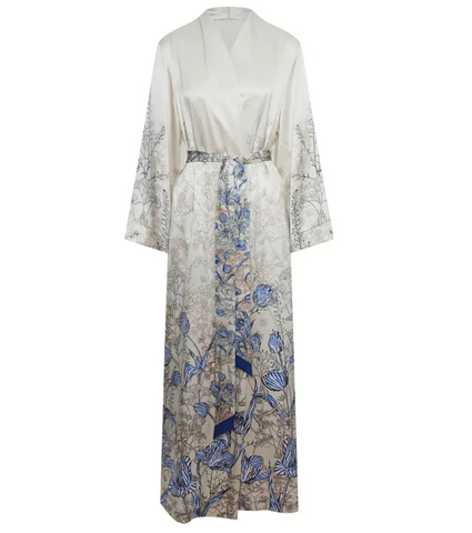 Халат-кимоно шелковый Mollen Тюльпаны в жемчужно-белом