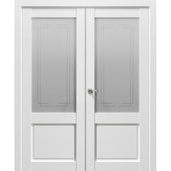 Купить Двустворчатая дверь экошпон Сицилия 90001 снежная королева остеклённая
