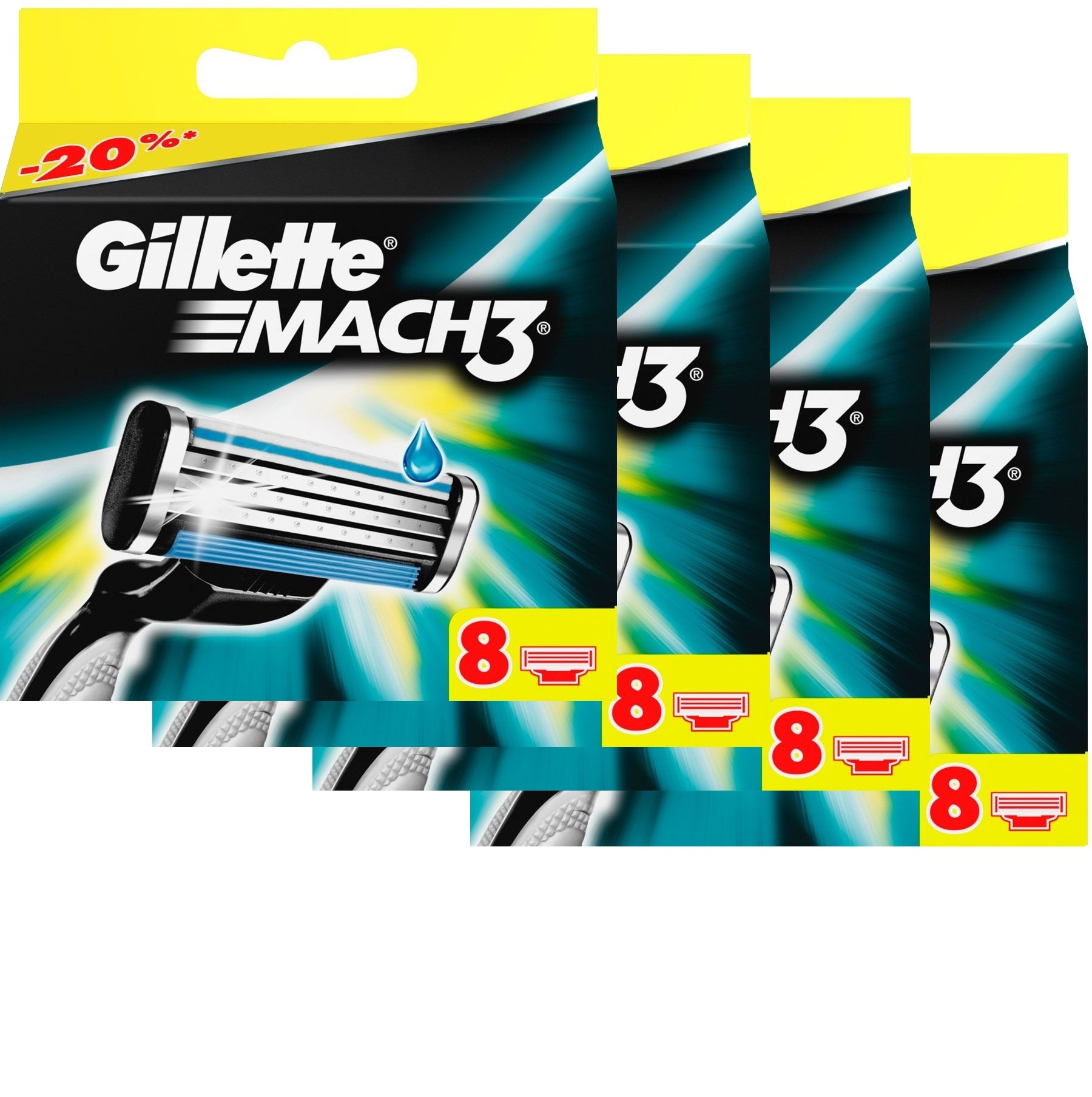 Сменные кассеты для бритья Gillette MACH3 комплект 4 по 8 (32 шт) Цена с учетом скидки 9%.