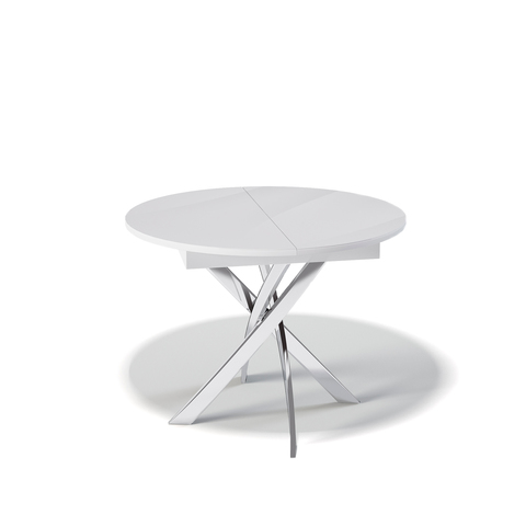 Стол для кухни и гостиной Kenner R1100 раздвижной, стеклянный, белый глянцевый, опоры хром 100*76*110(145)
