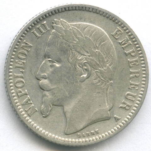 1 франк 1868 (A). Франция (Наполеон III). VF-XF