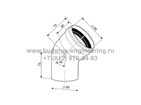 Угловое колено 45гр DN80 для Buderus Logamax U072