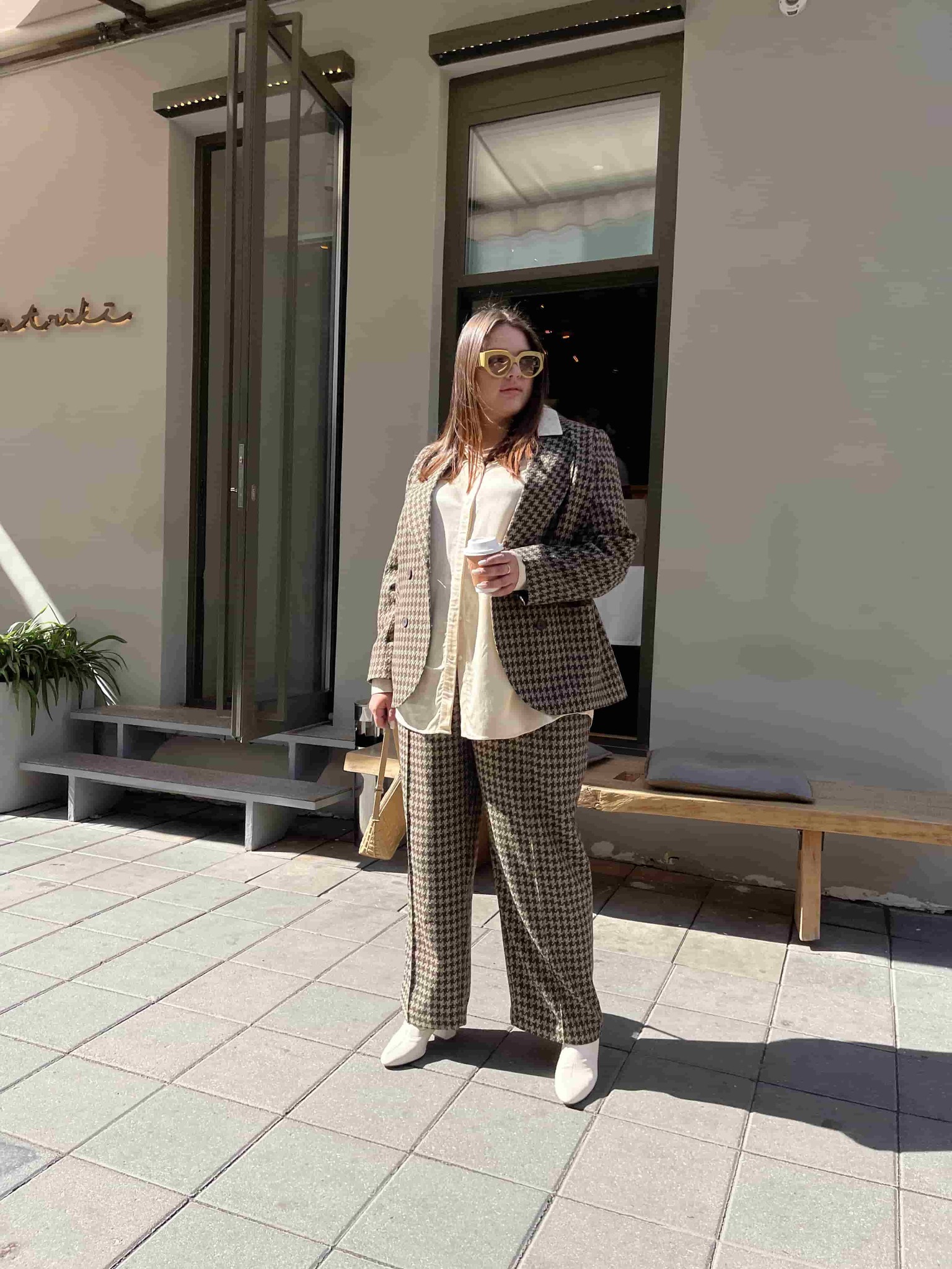 Брюки прямые широкие, гусиная лапка, коричневый