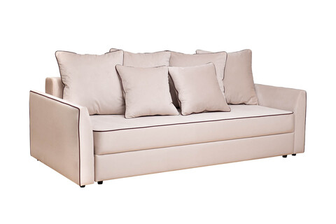 Диван велюровый трехместный Garda Decor Mores бежевый с кантом