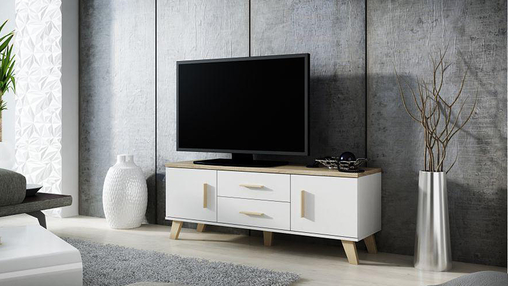 ТВ-тумба Мелания 22 Белый 101/ Клен 375 140*40*53 см, Белый 101/Клен 375   Фиеста