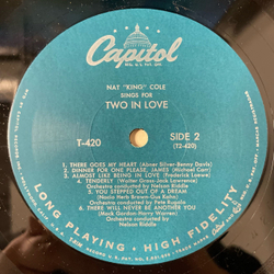 Винтажная виниловая пластинка LP Nat King Cole, Nat King Cole Sings For Two In Love (США 1957)