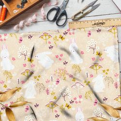 Ткань оксфорд 600 белые зайки в поле