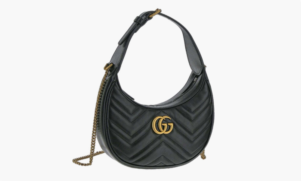 Сумка Gucci GG Marmont Half-Moon Shaped Leather MINI Bag "Black"