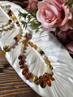 Комплект украшений авторский из натуральных камней. Колье и браслет "Ранняя осень". Бижутерия на шею, на руку для женщин, девушек. Летнее женское украшение