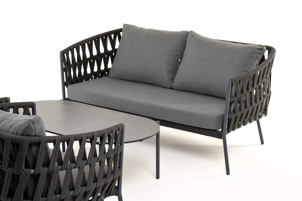 "Диего" лаунж-зона 4-местная плетеная из роупа (веревки), каркас алюминиевый темно-серый, роуп темно-серый
