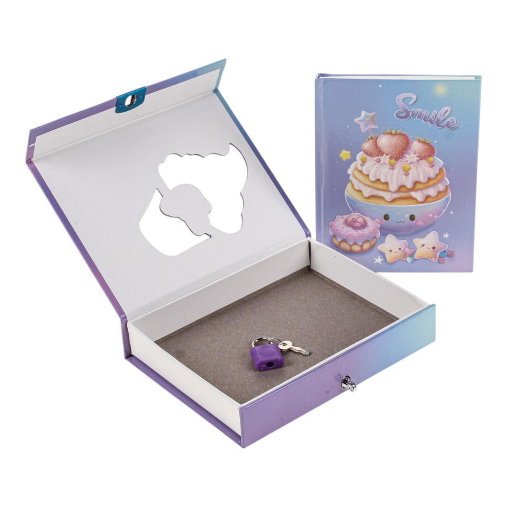 Блокнот "Пирожное" в коробке с вырубкой на замке, 16*12,5см, 45л, 3 цвета микс