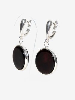 Серебряные серьги с цельным коньячным янтарем, серебро 925 пробы