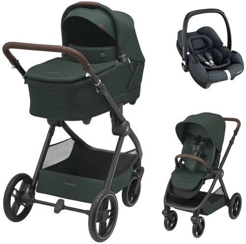 Коляска детская Maxi-Cosi Oxford Plus 3 в 1 с автокреслом CabrioFix Essential graphite 1978403110 Twillic Green/Зеленый