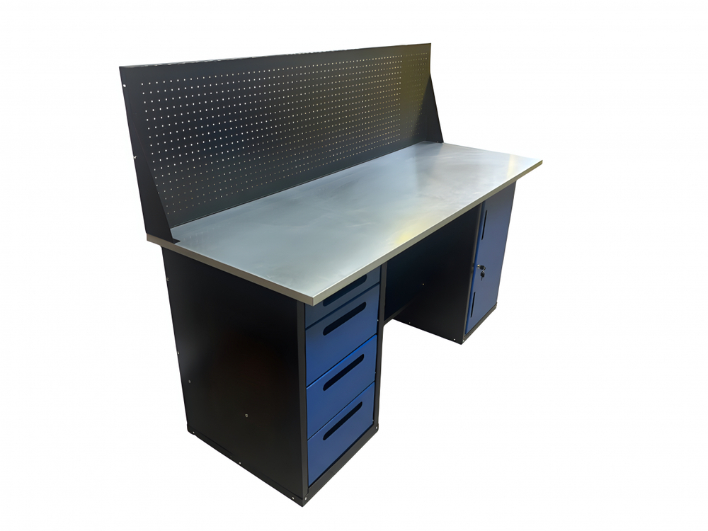 Верстак инструментальный двухтумбовый GWT-V1800BL1 Great Wolf, 4 ящика, тумба с дверью, экран, 1800x700