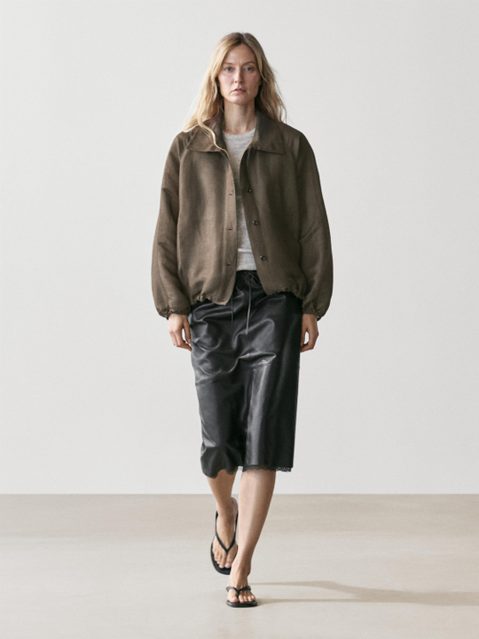 Massimo Dutti Бомбер изо льна и шелка, хаки