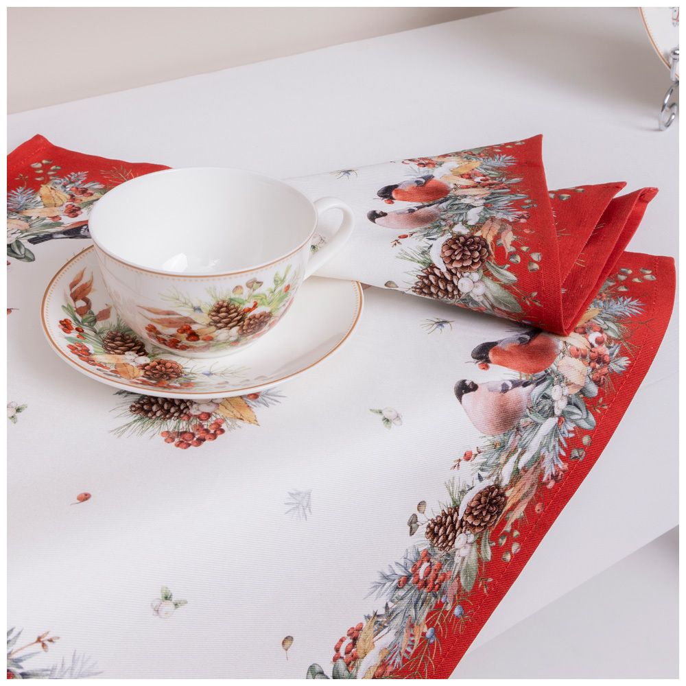 НАБОР САЛФЕТОК ИЗ 2-Х ШТ "МОРОЗКО.СНЕГИРИ",40Х40СМ, 100% ХЛОПОК,КРАСНЫЙ,ТВИЛ