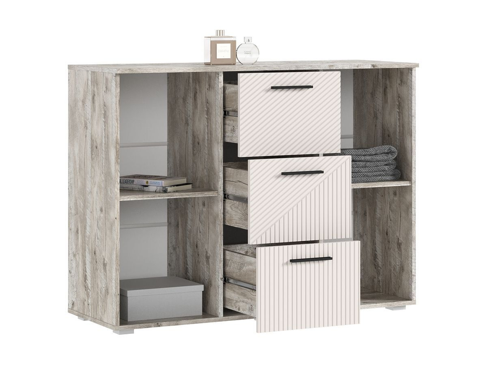 Комод для одежды с ящиками и полками Браш Мени Грин/Дуб Крафт 3 ящика, 120х45х91 см