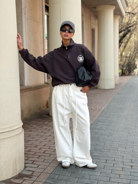 Шоколадный хлопковый свитшот с воротом на молнии