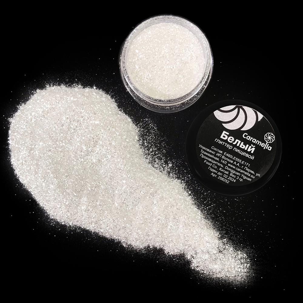 Глиттер съедобный пищевой Белый Caramella, 3 гр