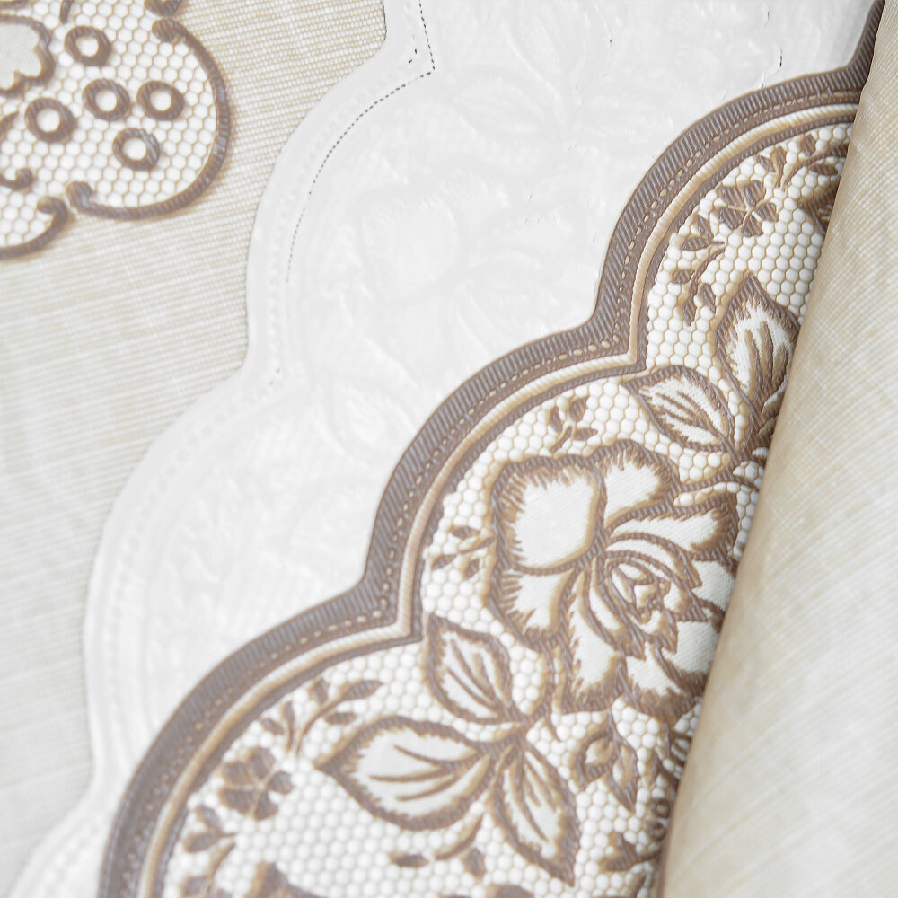 Скатерть круглая 150см EMBOSSED 60" бежевая с коричневым