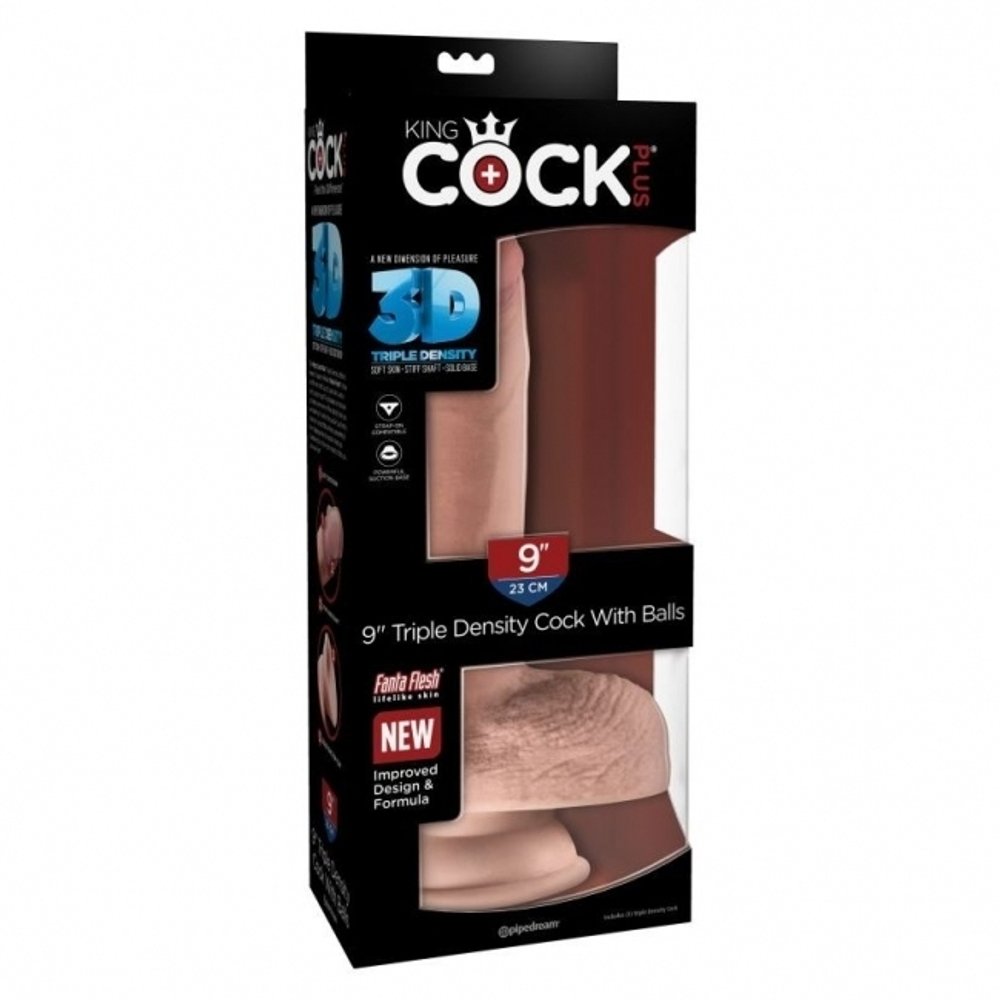 Фаллоимитатор на присоске Тройная плотность King Cock Plus 9 Triple Density Cock with Balls - Flesh (Цвет: Телесный)