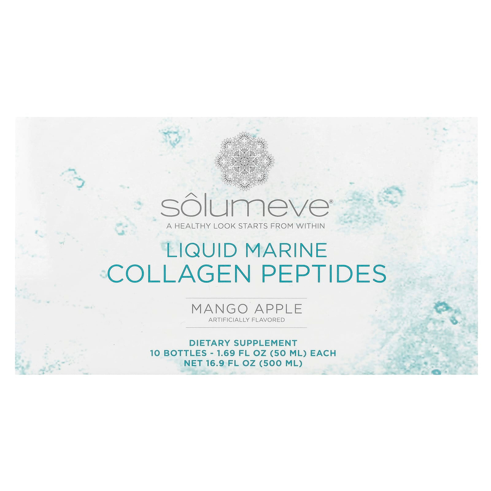 Solumeve, Ageless Beauty, жидкий морской коллаген с глюкозамином, поддержка суставов и соединительной ткани, со вкусом манго и яблока, 10 флаконов по 50 мл (1,69 жидк. унции)