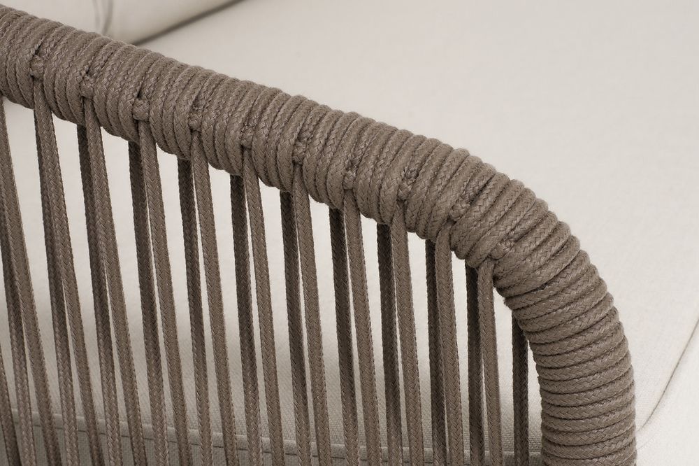 "Канны" правый модуль плетеный из роупа, каркас алюминий коричневый (RAL8016) муар, роуп коричневый круглый, ткань бежевая 035