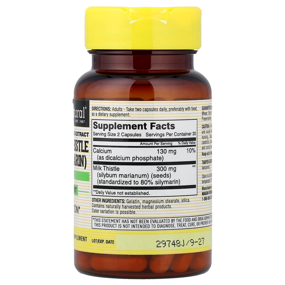 Mason Natural, расторопша (силимарин), стандартизированный экстракт , 60 капсул