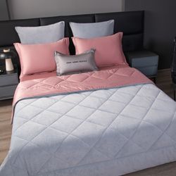 Комплект постельного белья на резинке с одеялом Вельвет Премиум «Нежный рассвет»