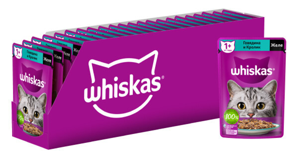 Желе говядина и кролик, 75г корм для кошек влажный Whiskas