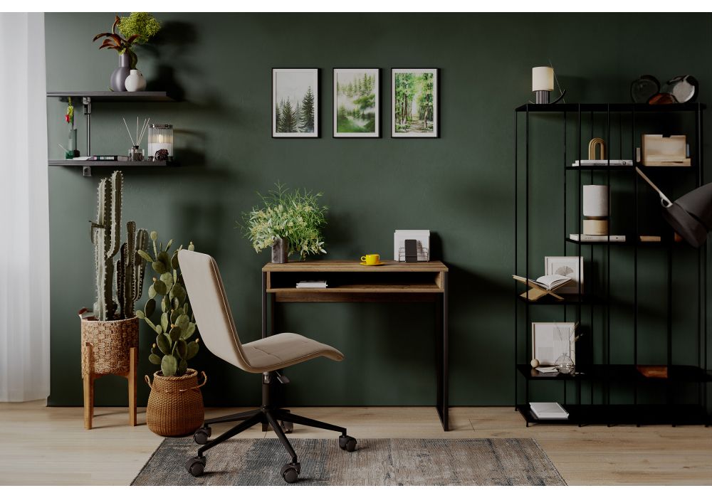 Письменный стол Лео Лофт 85х39х75 черный матовый / дуб делано темный